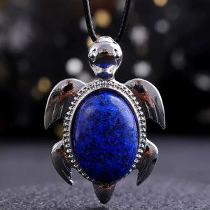 Lapis Lazuli Natural Gemstone Turtle Pendant Necklace Healing Gemstone Pendant